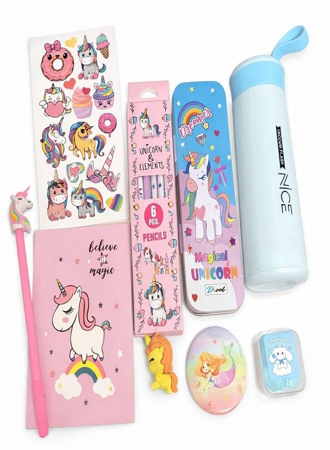 Le Delite Unicorn Gift Combo Set for Girls, 9 Piece Stationery Set with Diary, Stickers, Pen, Pencil Box, Water Bottle, Paper Soap, Badge and Eraser, Age 6-12 Years, Multicolor - Image 4